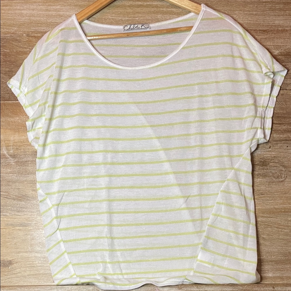 Chloe K Light Green and White Striped Tee